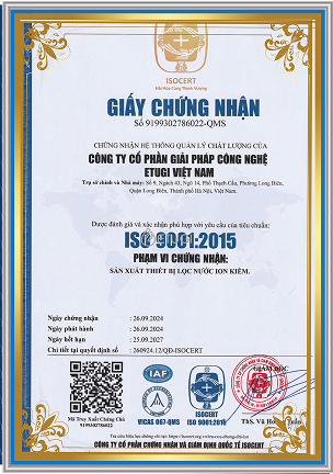 Giấy chứng nhận ISO 9001:2015 - Etugi Việt Nam